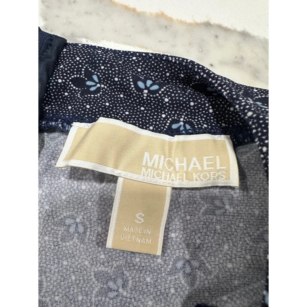 MICHAEL KORS‎ Women Navy Blue Floral Keyhole Sleeveless Top Size S